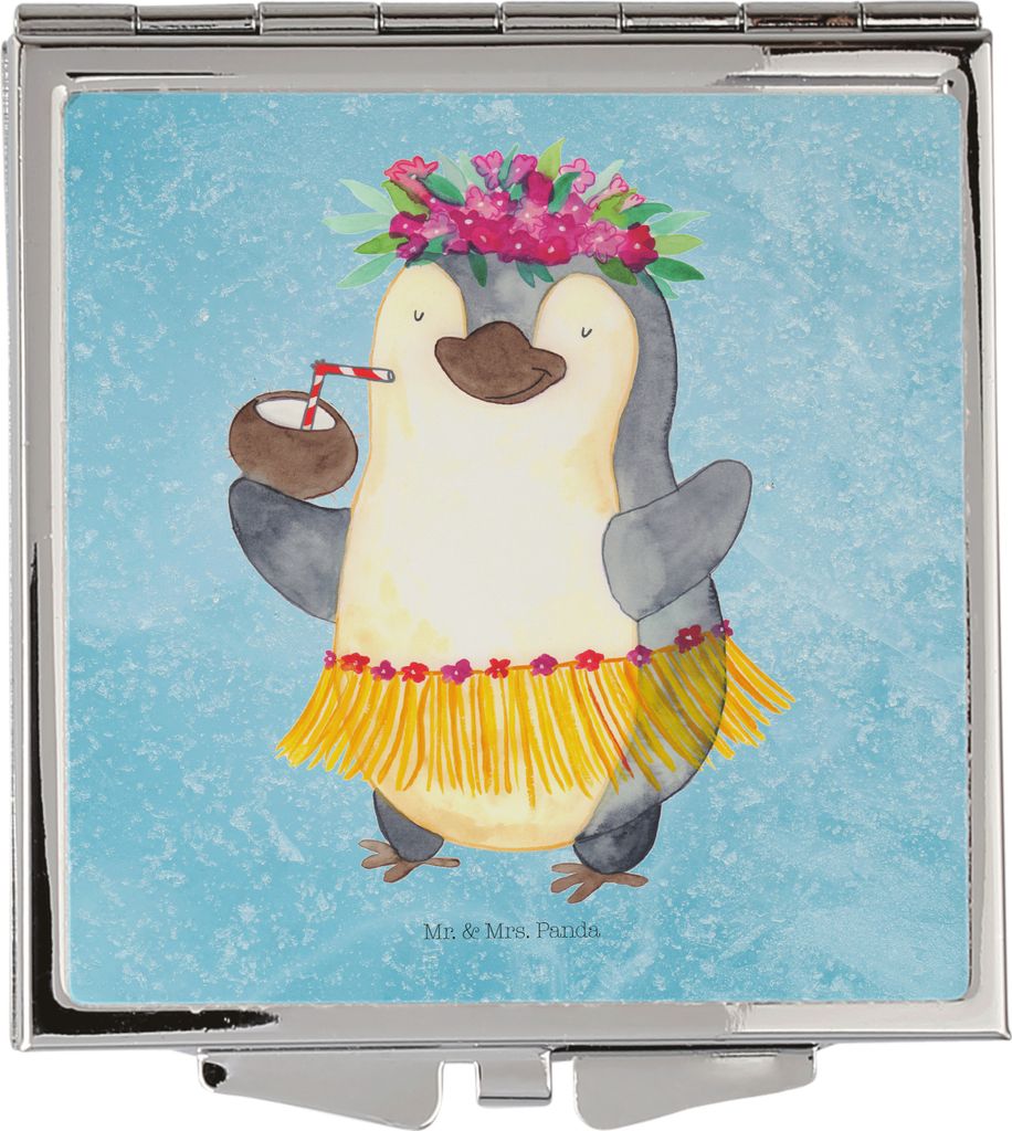 Mr. & Mrs. Panda Taschenspiegel Pinguin Kokosnuss - Eisblau - Geschenk, Hawaii, Mini Spiegel, Aloha, Kosmetikspiegel, Erholt, Quadratischer, Schmin...