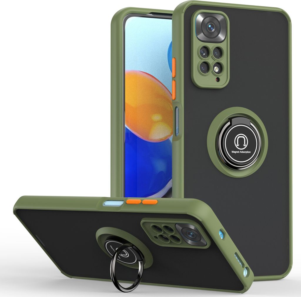 Redmi Note 11 Pro Hülle, Ring Halter Ständer Matte Transluzent TPU Rahmen Stoßfest Schutzhülle für Xiaomi Redmi Note 11 Pro 5G / 4G Grün