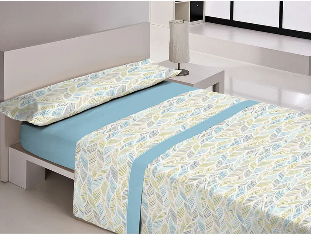 Ensemble de linge de lit bleu Libela PIRINE pour grand lit 2 places