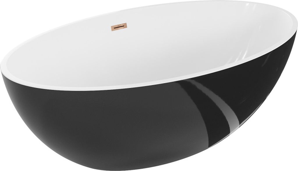 Mexen Nike freistehende Badewanne 175 x 100 cm, weiß/schwarz, Überlauf in roségold - 54071751075-60