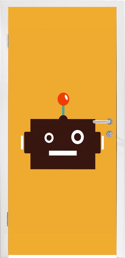 MuchoWow Türtapete Selbstklebende Türfolie Roboter - Gesicht - Antenne - Gelb - Jungen - Kind 80x215 cm Türposter Türaufkleber Klebefolie Tü...
