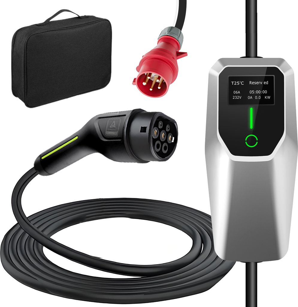 6/8/10/13/16A Type 2 EU EV Ladekabel Schuko Für Elektroautos EV Charger 3 Phase 11KW Einstellbarer Strom Tragbares Ladegerät 5M Mit Tragetasche