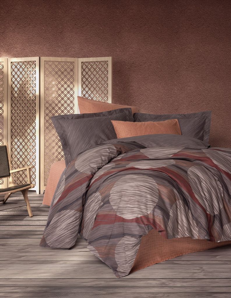 L'Essentiel Linge de Maison, Ranforce Doppel-Bettbezug-Set (DE), Fluss - Cinnamon, 100 % BAUMWOLLE RANFORCE, Zimt, 200 x 200 cm