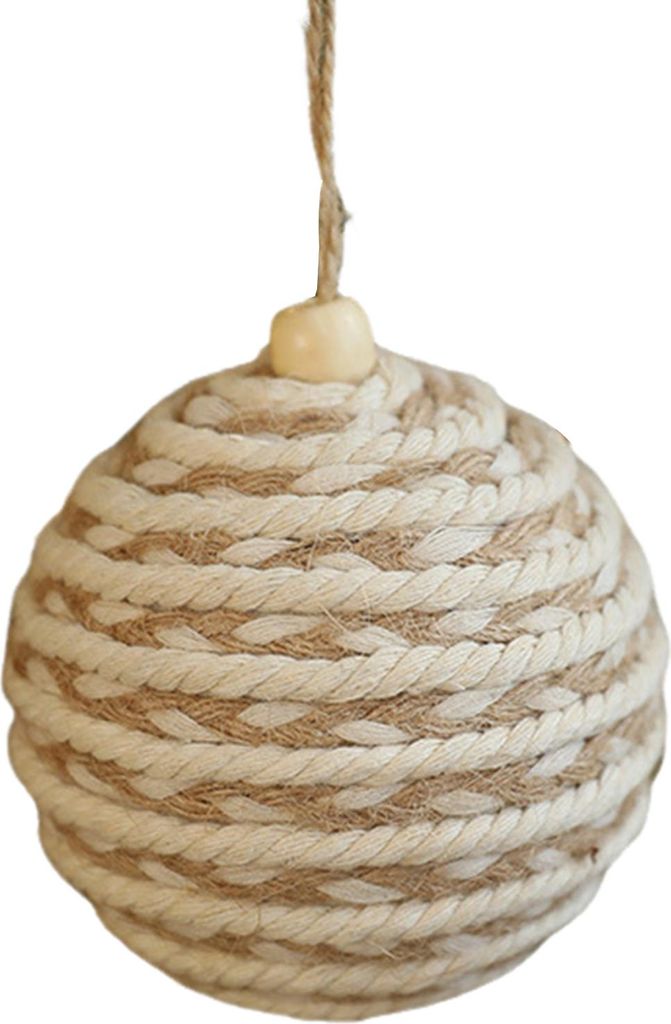 Weihnachtskugel aus Leinenstoff, rustikale, abgenutzte Hängekugel, Weihnachtsbaumschmuck im Landhausstil