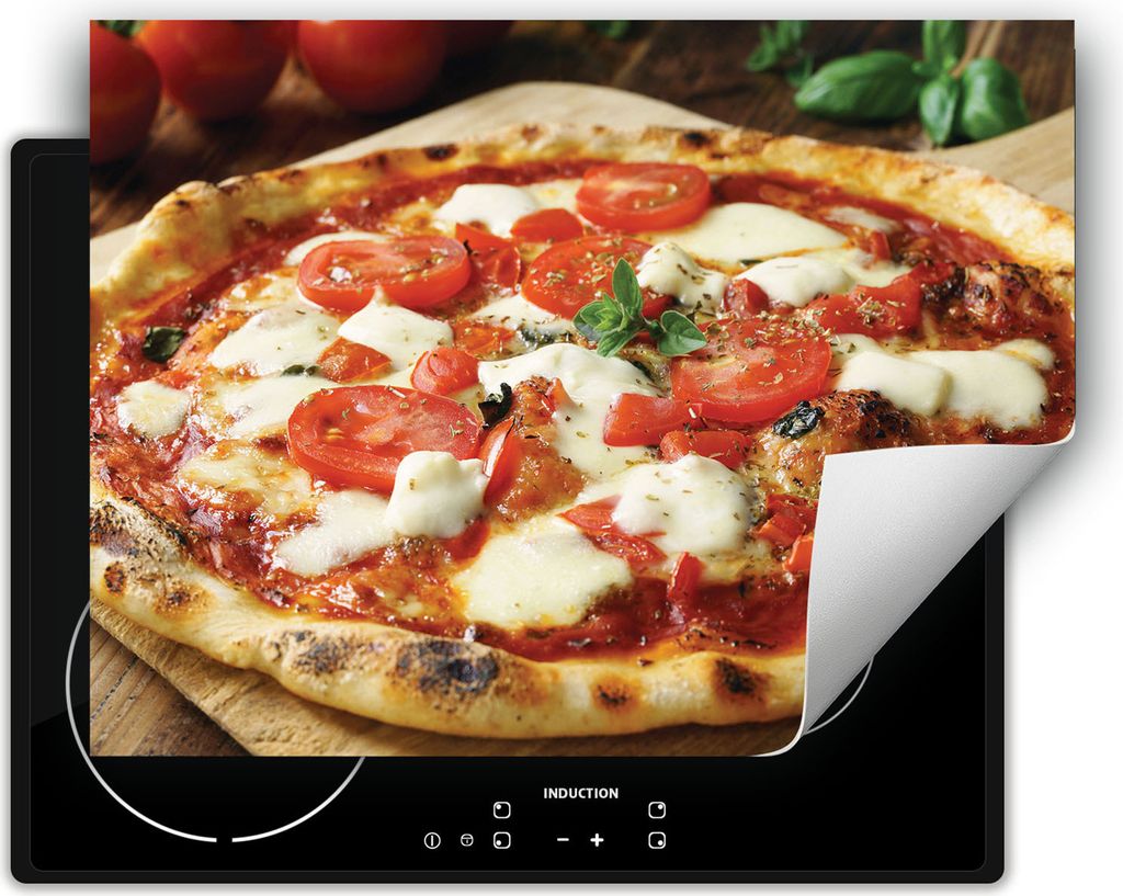 DarHaus Herdabdeckplatte 70x52 cm Anti Rutsch Matte Aufrollbar, Pizza - Tomate