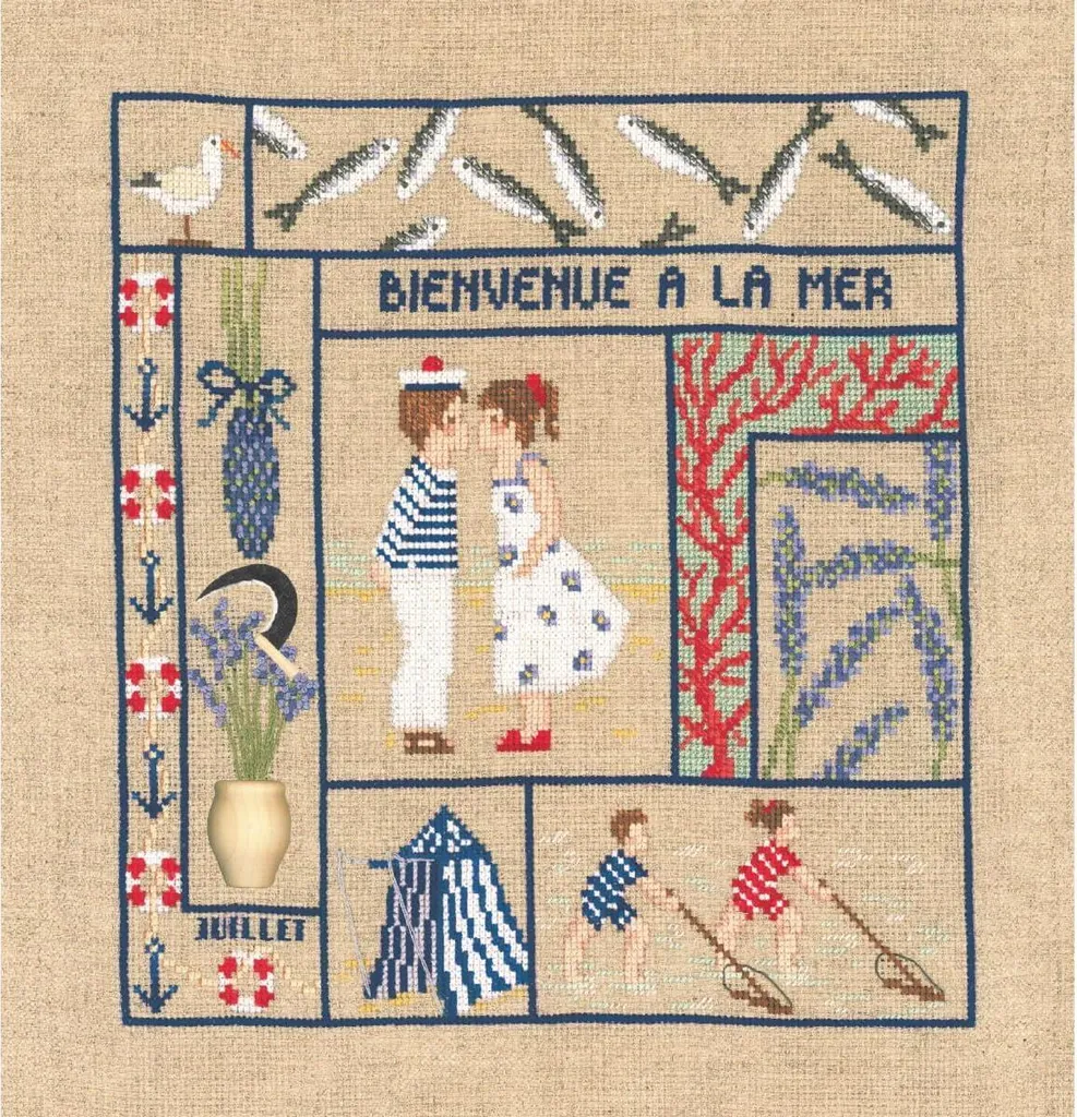 Kit Ricamo Punto Croce Contato Welcome July 21x23cm DMC & Lino