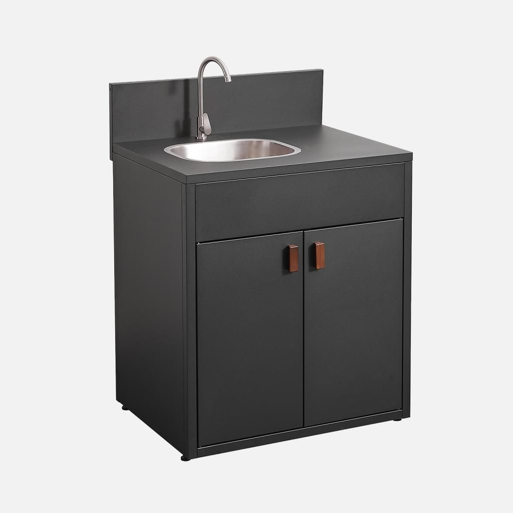 sweeek - Außenküche aus Stahl mit Spüle und 2 Türen B 80 cm - Schwarz