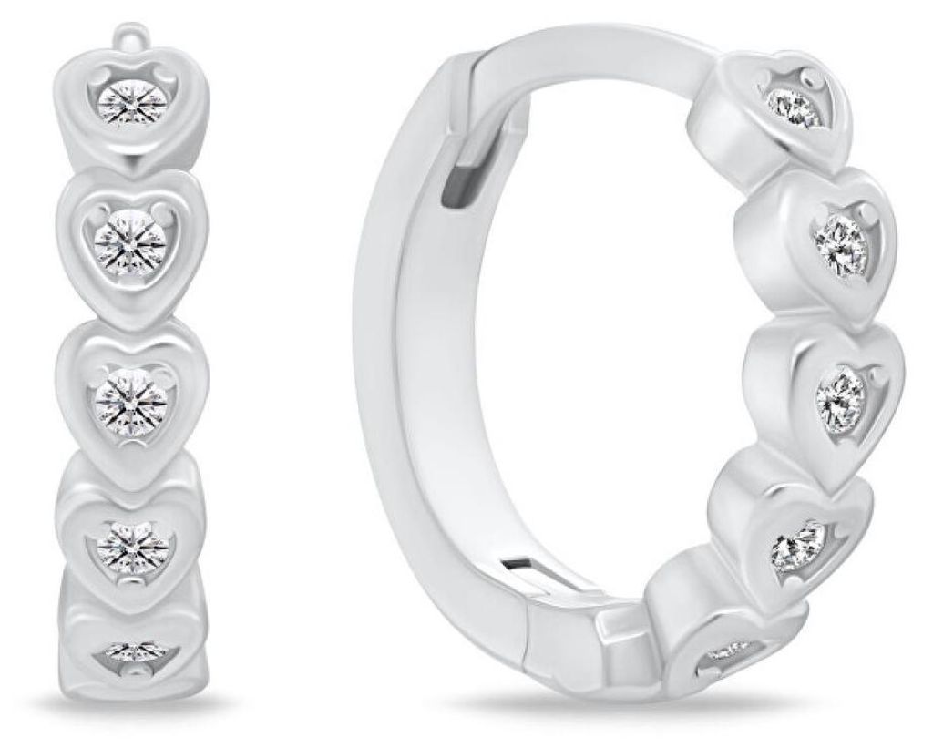 Silver hoop earrings Hearts with zircons EA1257W