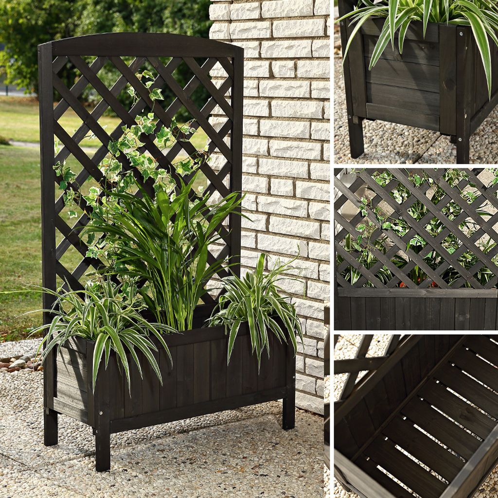Mucola Rankgitter mit Pflanzkasten Spalier Blumenkasten Holz Rankkasten Rosenbogen Rankgestell Pflanzgitter Blumenkübel - Schwarz