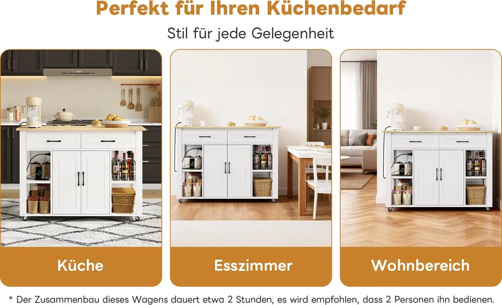 Îlot de Cuisine Extensible avec Prises Intégrées et Double Rangement - 7