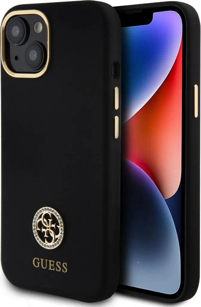 Custodia Guess iPhone 15/14/13 GUHCP15SM4DGPK Silicone Nero 4G Strass