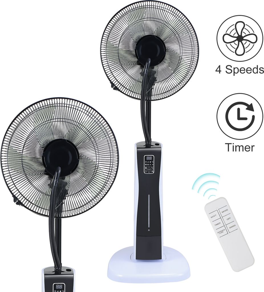 Peviasot Standventilator mit Sprühfunktion für angenehmes Raumklima 75W Ventilator mit 4 mit Fernbedienung & Timer-Funktion