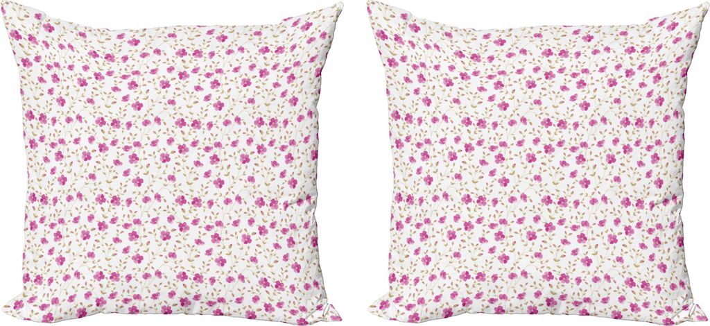 ABAKUHAUS Blume Kissenbezug Set (2Stück), Girly Curly Vorbauten, doppelseitiges Digitaldruckdekor mit Reißverschluss, 50 cm, Rosa resedagrün
