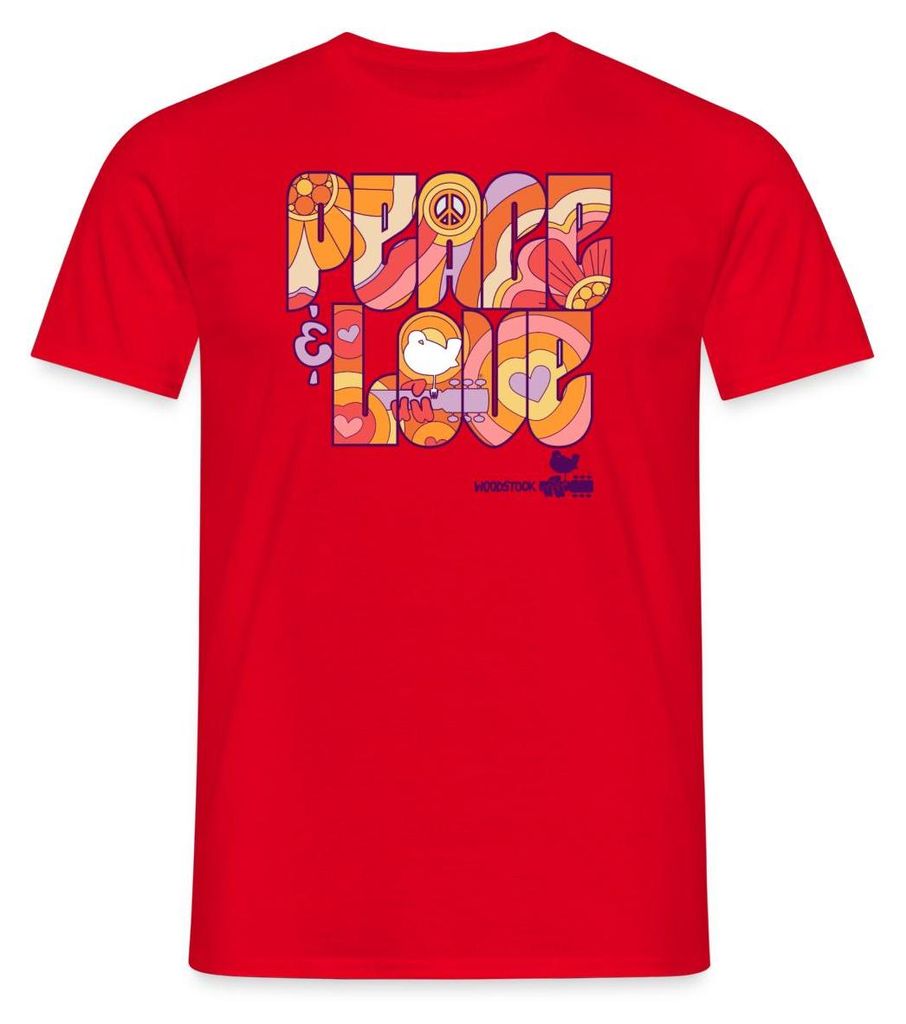 Spreadshirt Woodstock Peace Love Hippie Design Männer T-Shirt, XXL, Rot