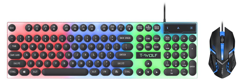 Bunte Gaming-Tastatur- und Maus-Kombination mit LED-Hintergrundbeleuchtung – kabelgebundene USB-Tastatur mit Gaming-Maus, schwarz