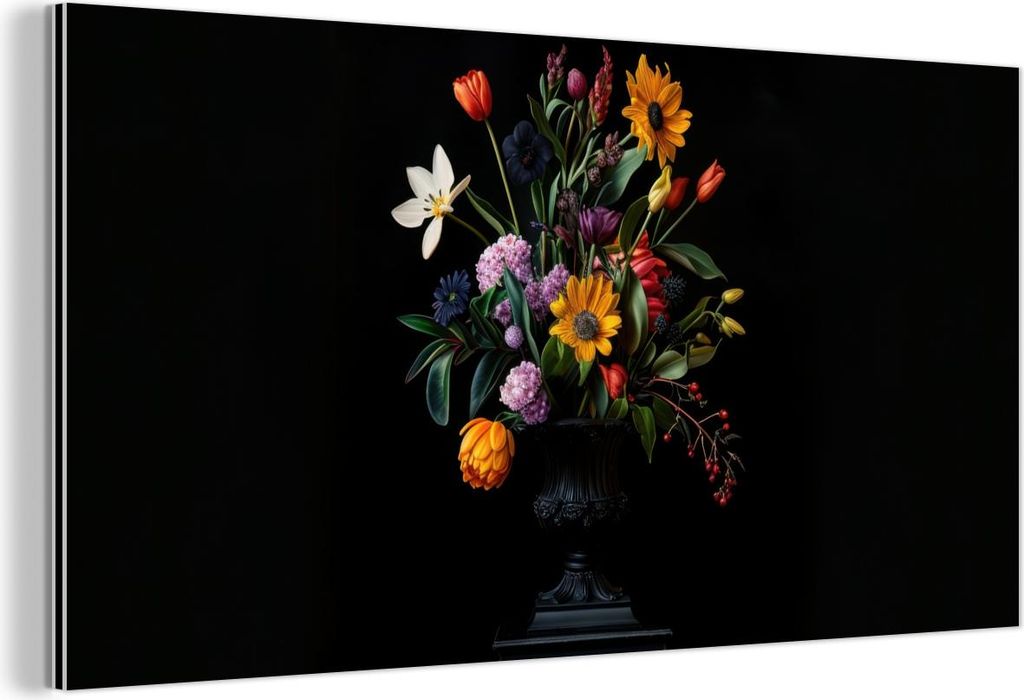 MuchoWow Wanddekoration Metall Metallbild Wandkunst 120x60 cm Sonnenblumen - Blumenstrauß - Bunt MuchoWow Aluminium Gemälde - Metalbilder