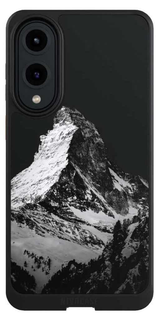 NIVOCASE Hülle für Samsung Galaxy S25 Edge Handyhülle NIVOcore Case Schwarz Alpspitze Berg Schnee