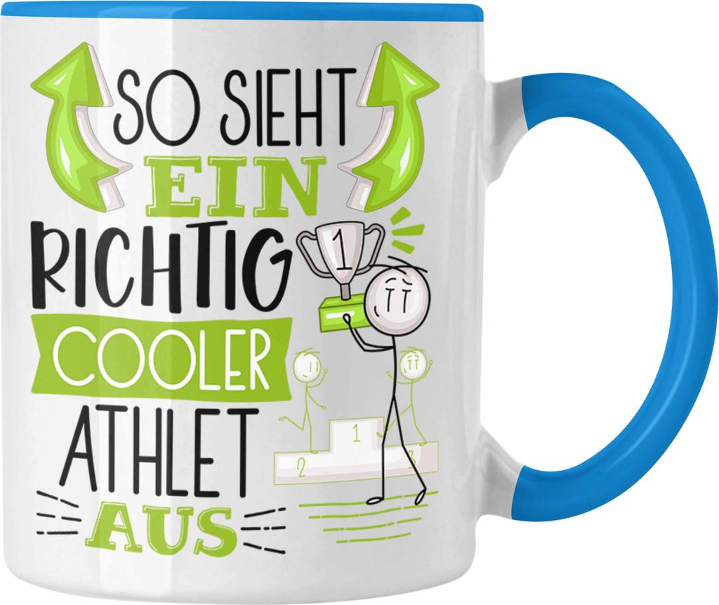 Trendation - Athlet Tasse Geschenk So Sieht Ein RIchtig Cooler Athlet Aus Geschenkidee Lustiger Spruch Geburtstag Becher Kaffeetasse (Blau)
