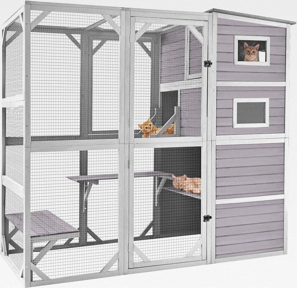 große Katze Catio Kitty House wih 4 Tiers Katze Haus für Outdoor-Katzen wasserdicht Dach Gehäuse, 77 Zoll