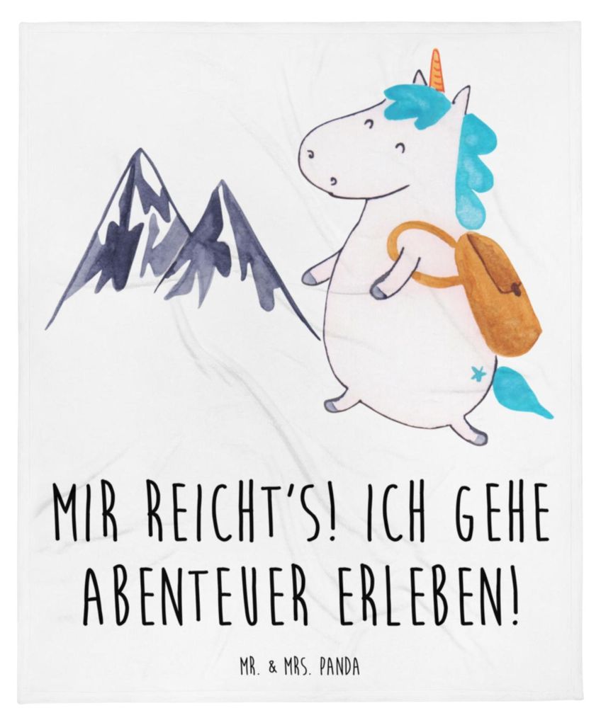 Mr. & Mrs. Panda Bettdecke Einhorn Bergsteiger - Weiß - Geschenk, Sofaüberwurf, Tagesdecke, Weltenbummler, Unicorn, Urlaub, Reisen, Plaid, Wohnde...