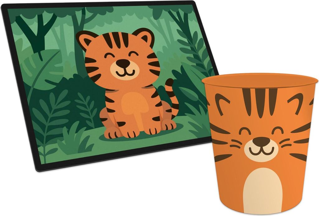 itenga Papierkorb mit Schreibunterlage KAWAII Motiv TIGER Produktbild 