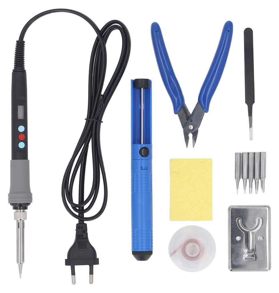 90-W-Lötkolben-Set, Keramikkern, schnelle Erwärmung, verstellbares LCD, digital, mit Spitzen, Lötdraht, Entlötpumpe, EU-Stecker, 200 bis 240 V