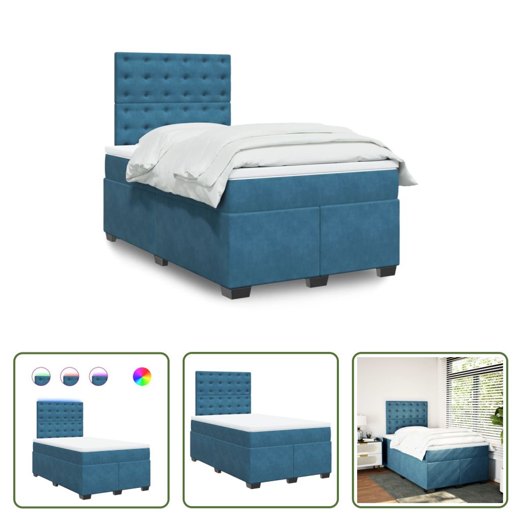The Living Store Boxspringbett mit Matratze Blau 120x200 cm Samt