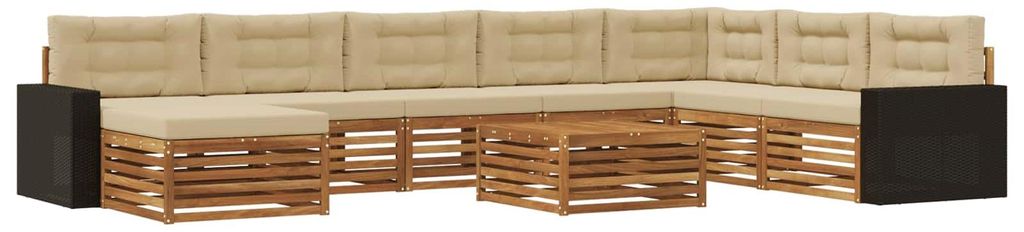 vidaXL Outdoor-Sofagarnitur 9 pcs Natur und Beige Massivholz Akazie