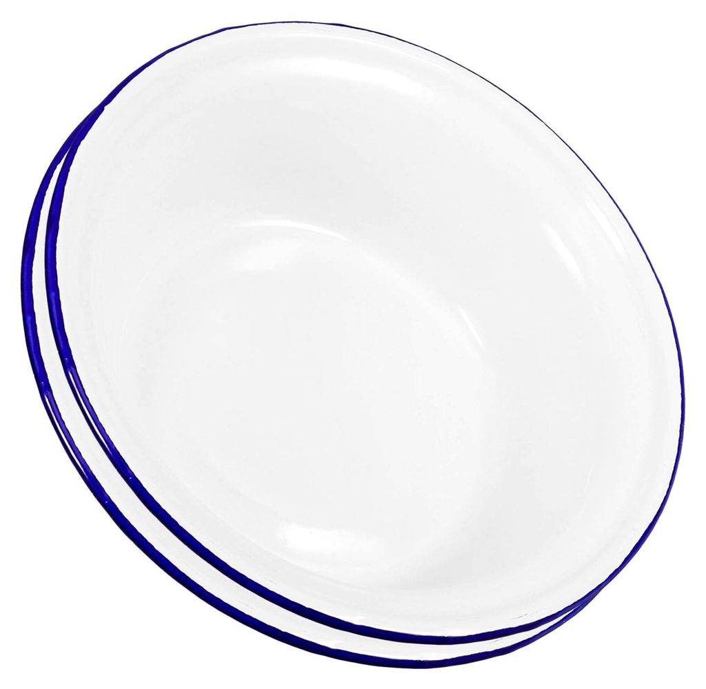2 Stück Emaille Suppenschüsseln im Retro Design für Suppen, Salate und Reis - Praktisches Küchengeschirr