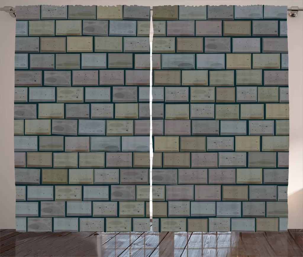 ABAKUHAUS Pavimentazione rustica, mattoni colorati, tenda con passanti e ganci per camera da letto, 280 x 225 cm, multicolore