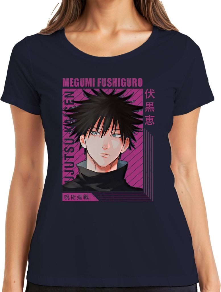 Megumi Fushiguro Jujutsu Kaisen Anime Fan Geschenk Manga Retro Damen T-Shirt, Navy, XXL