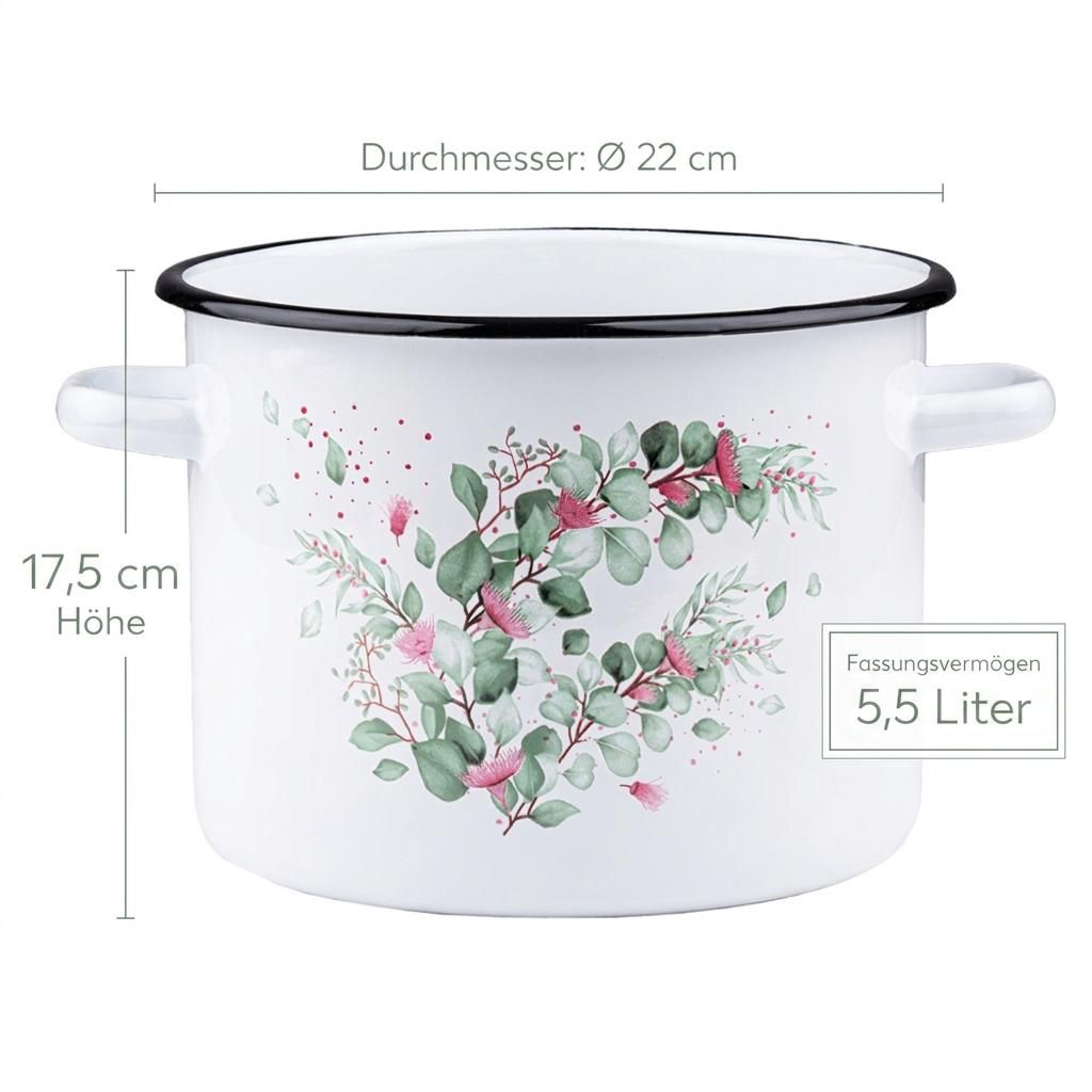 Emaille Topf 5,5L Eukalyptus Kochtopf Universaltopf