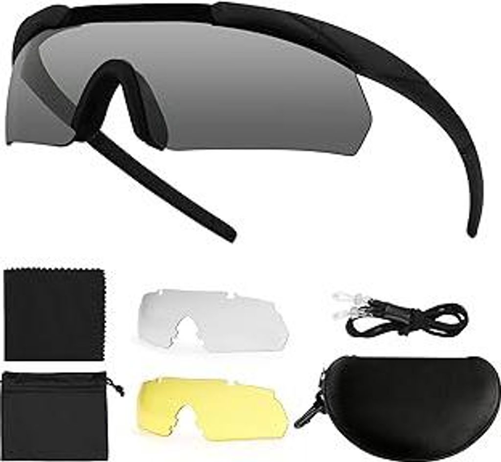 Feyachi Schießbrille mit 3 Austauschbaren Gläsern, Schutzbrille Schlagfester Augenschutz, UV-400-Schutz