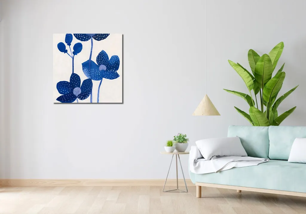 Tableau Carré Fleurs Nocturnes 70 cm - Idéal pour Décorer une Chambre - 2