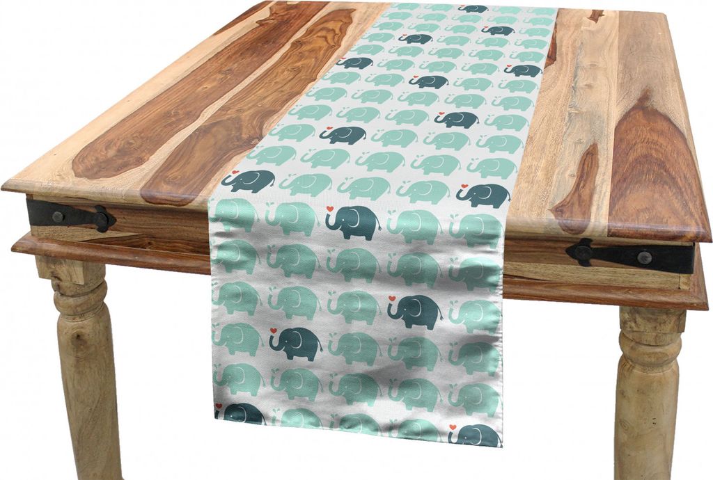 ABAKUHAUS Safari Tischläufer, Cartoon-Elefant, Esszimmer Küche Rechteckiger Dekorativer Tischläufer, 40 x 225 cm, Teal