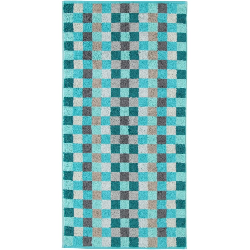 Cawö - Frottier Handtücher in versch. Größen, Unique Karo (942) , Farbe:Türkis (44), Größe:6 Gästetücher (30x50 cm)