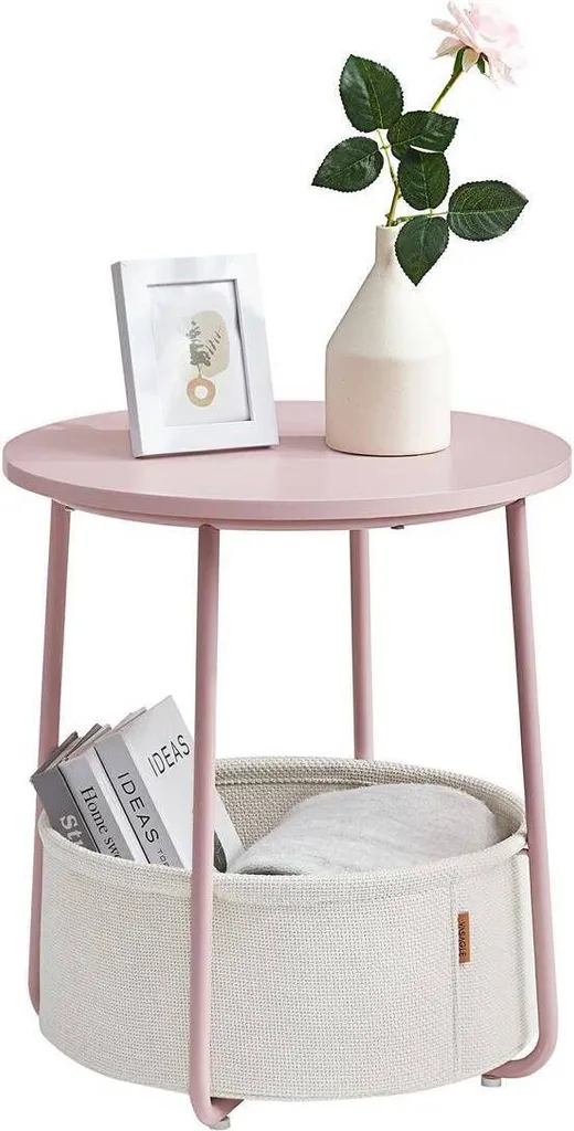 Table de chevet design rose Vasagle Moris, structure métal et tissu