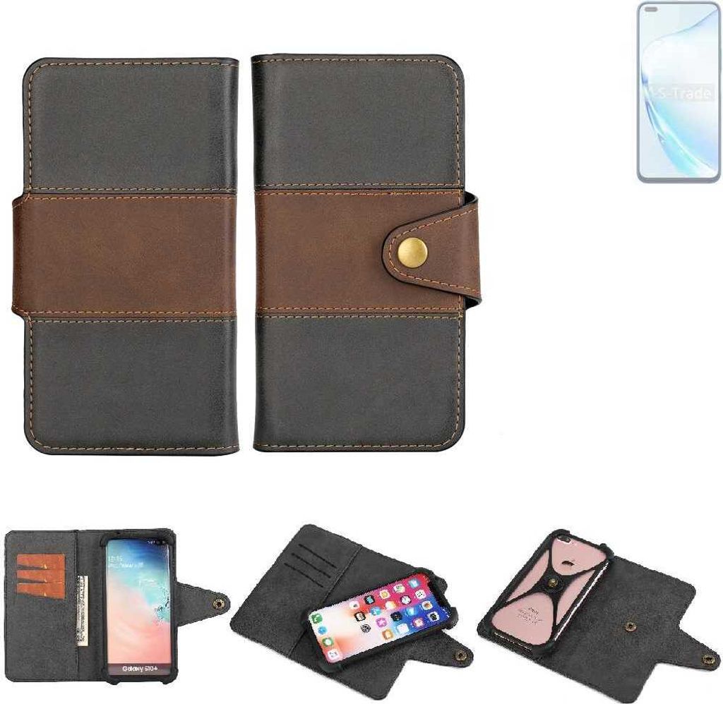 K-S-Trade Handyhülle Schutzhülle Hülle Bookstyle Wallet-Case kompatibel mit Wiko Hi Enjoy 60 Pro 5G Bumper Rundumschutz schwarz-braun 1x
