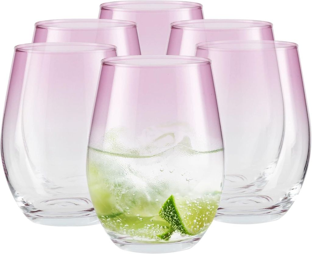 TREND FOR HOME Trinkgläser Set 580 ml – 6 rosa Gläser, ideal für Wasser, Cocktails, Softdrinks. Große bunte Gläser. Kollektion Phoebe Secret...