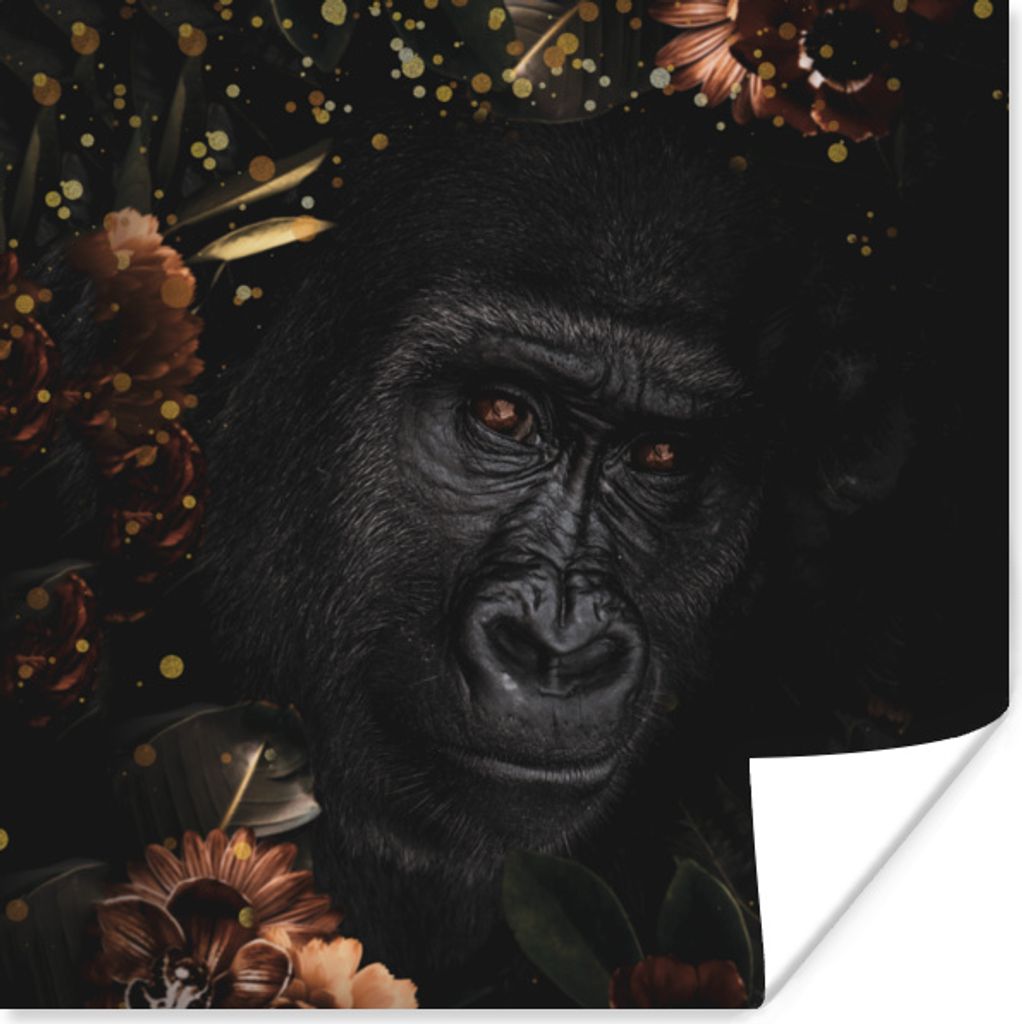 MuchoWow Poster Affe - Tiere - Blumen - Licht 50x50 cm - Wohnzimmerdekoration