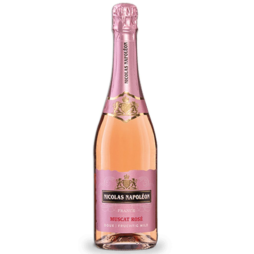 A bottle of Nicolas Napoleon Sekt Muscat Rose sparkling wine.