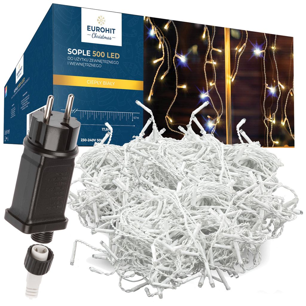 Lampki Sople Zewnętrzne 500LED FLASH 18M Białe Ciepłe Zdjęcie produktu 
