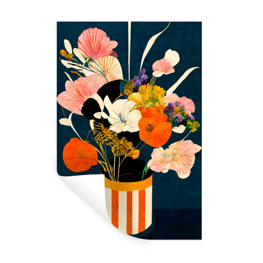 MuchoWow Wandtattoo Wandsticker Wandaufkleber Blumen - Vase - Malerei - Pflanzen 40x60 cm Selbstklebend und Repositionierbar - Wierderverwendbar ...