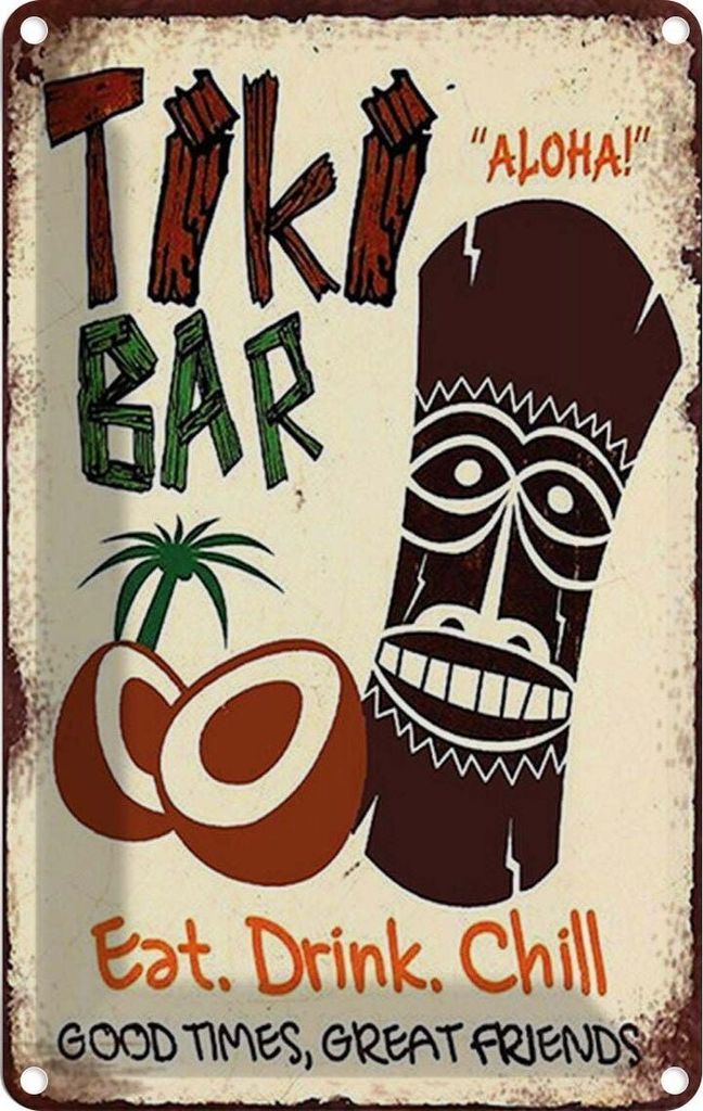 vianmo Blechschild 18x12 cm TIKI Bar Aloha eat drink chill