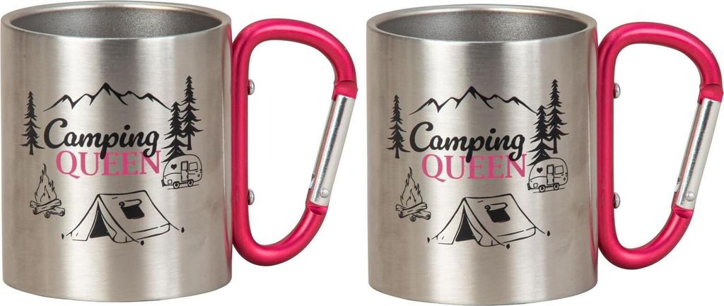 2 Stück Outdoorbecher mit Karabiner pink Metall 200ml Produktbild 