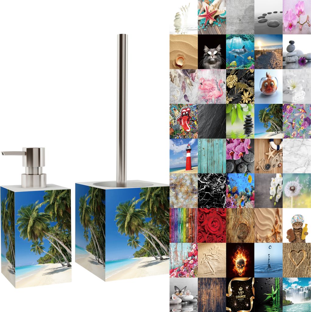 2-teiliges Badezimmer Set Seifenspender und WC-Bürste - Karibik