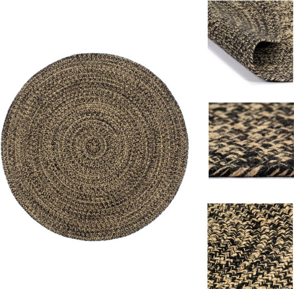 vidaXL Tapis de Jute Fait Main Noir et Marron 210 cm - Design Rond Chic