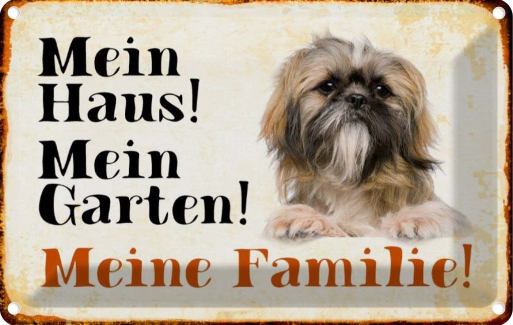 vianmo Blechschild 12x18 cm Hund Pekinese mein Haus Garten Familie Tier Haustier