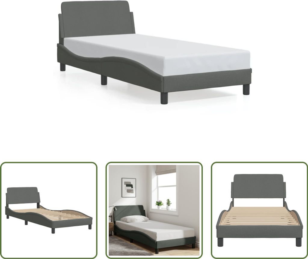 The Living Store Bettgestell mit Kopfteil Dunkelgrau 80x200 cm Stoff