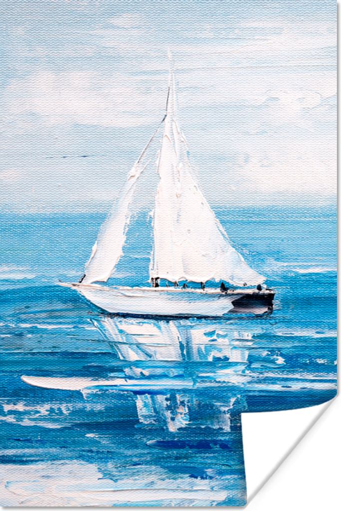 MuchoWow Poster Malerei - Ölfarbe - Boot - Wasser 20x30 cm - Papierdruck
